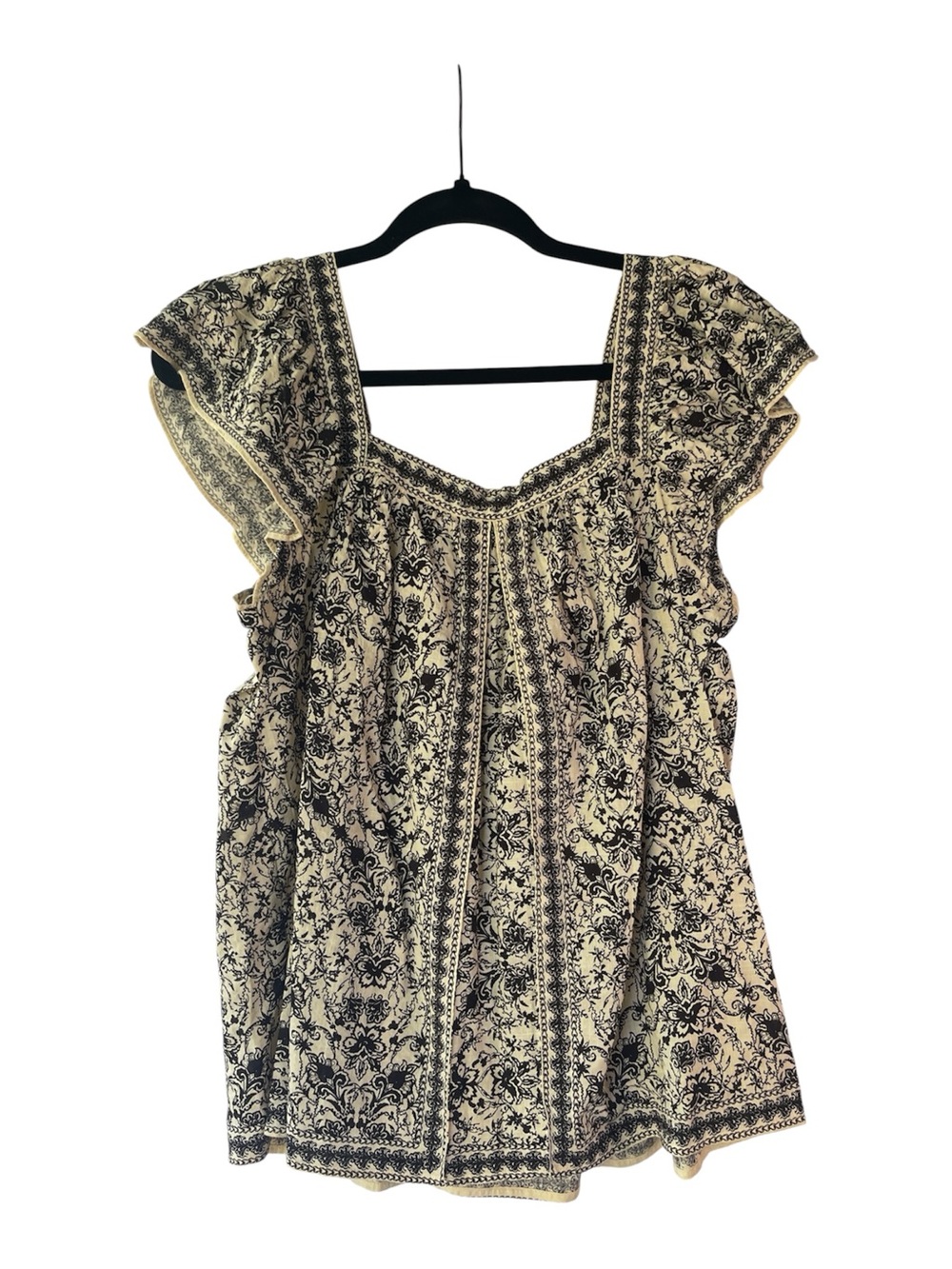 Max Studio Black and Cream Floral Square-Neck Tunic